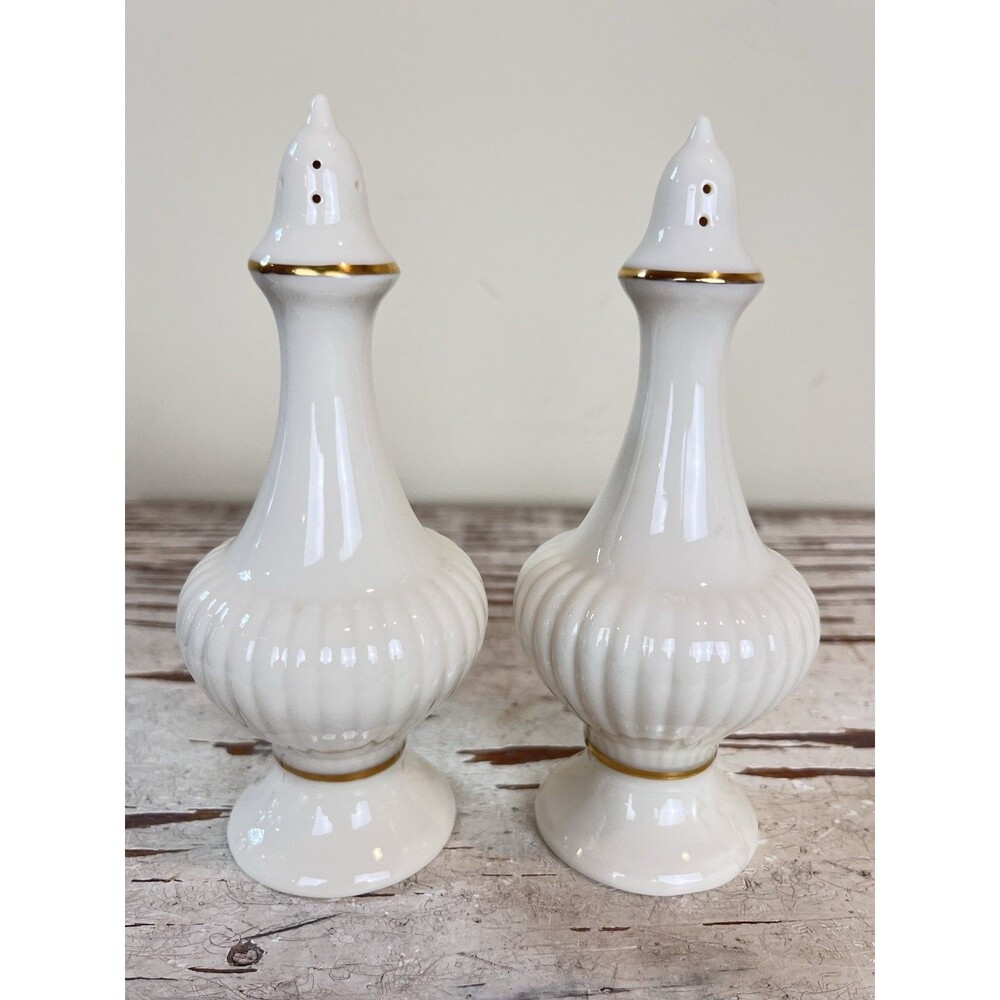 Vintage Lenox Essex Collection Cream AndGold Trim 5.5" Salt & Pepper Shaker Set